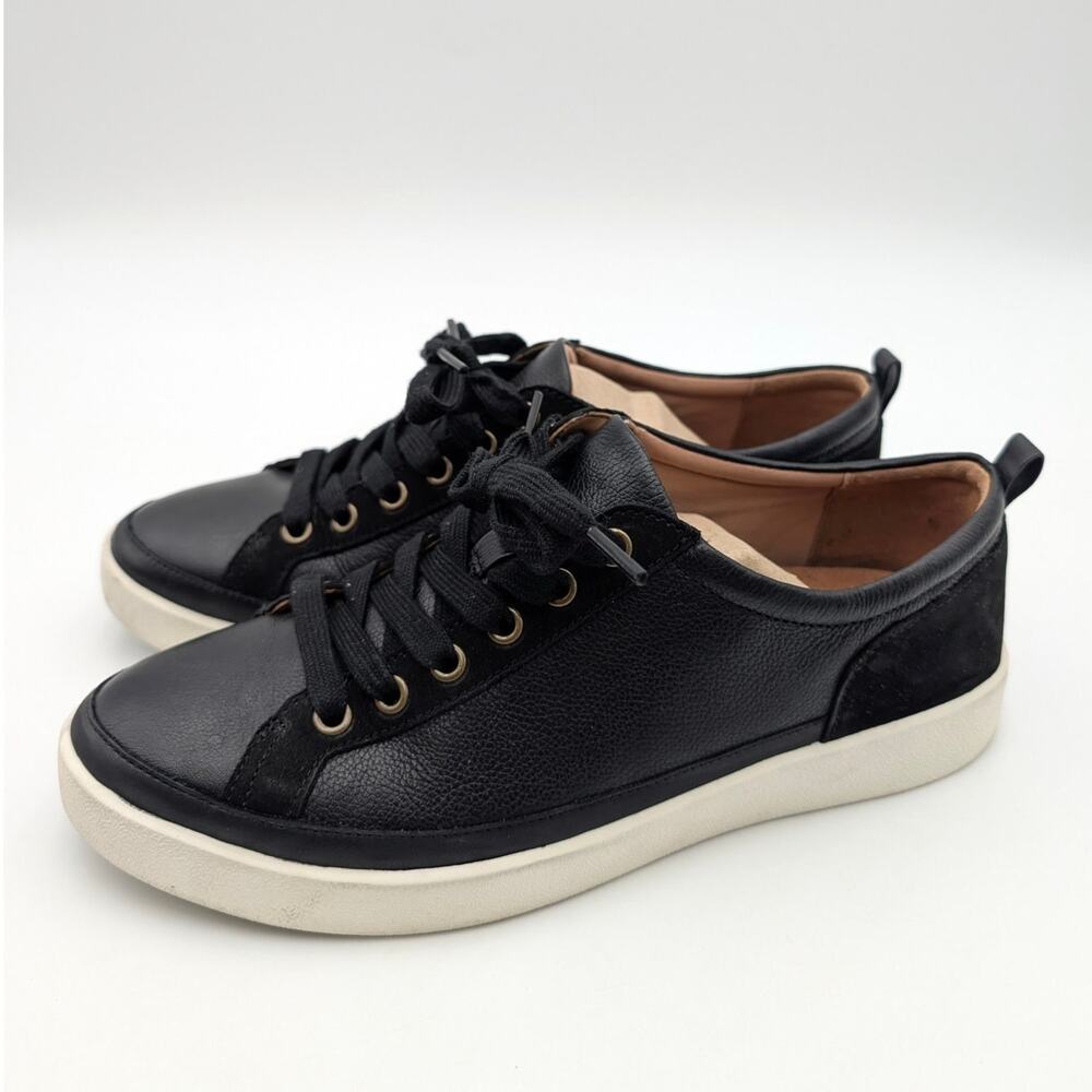 Vionic Black Leather & Suede Sneakers with Cream Sole